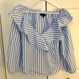 Sanctuary Blouse, large, lt. blue with white stripes